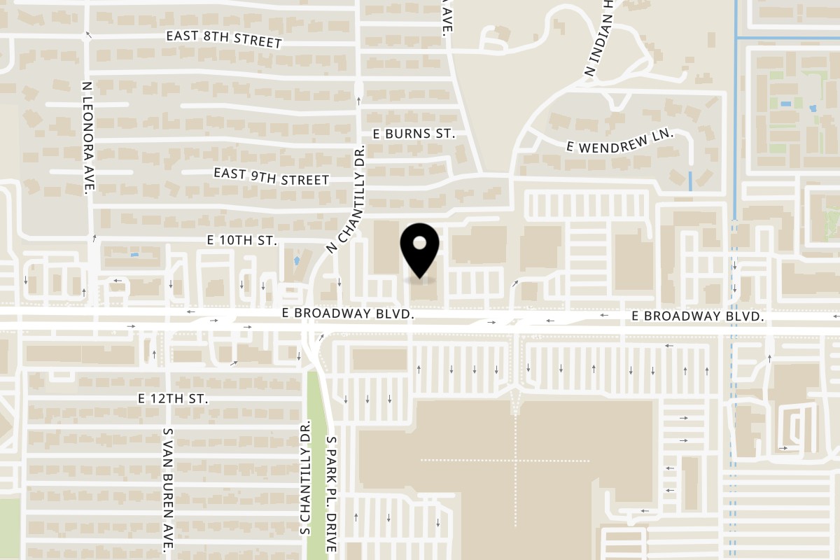 Map showing the location of Shish Kebab House of Tucson on 5855 E Broadway Blvd Suite 118 in Tucson